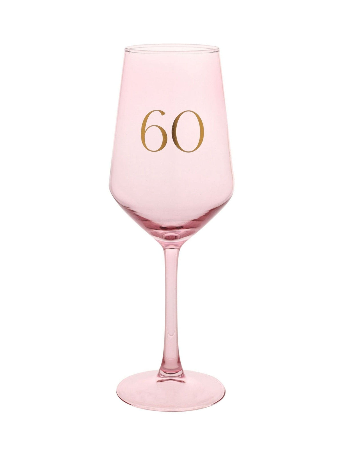 Widdop pink wine glass with gold 60 decal, UK version