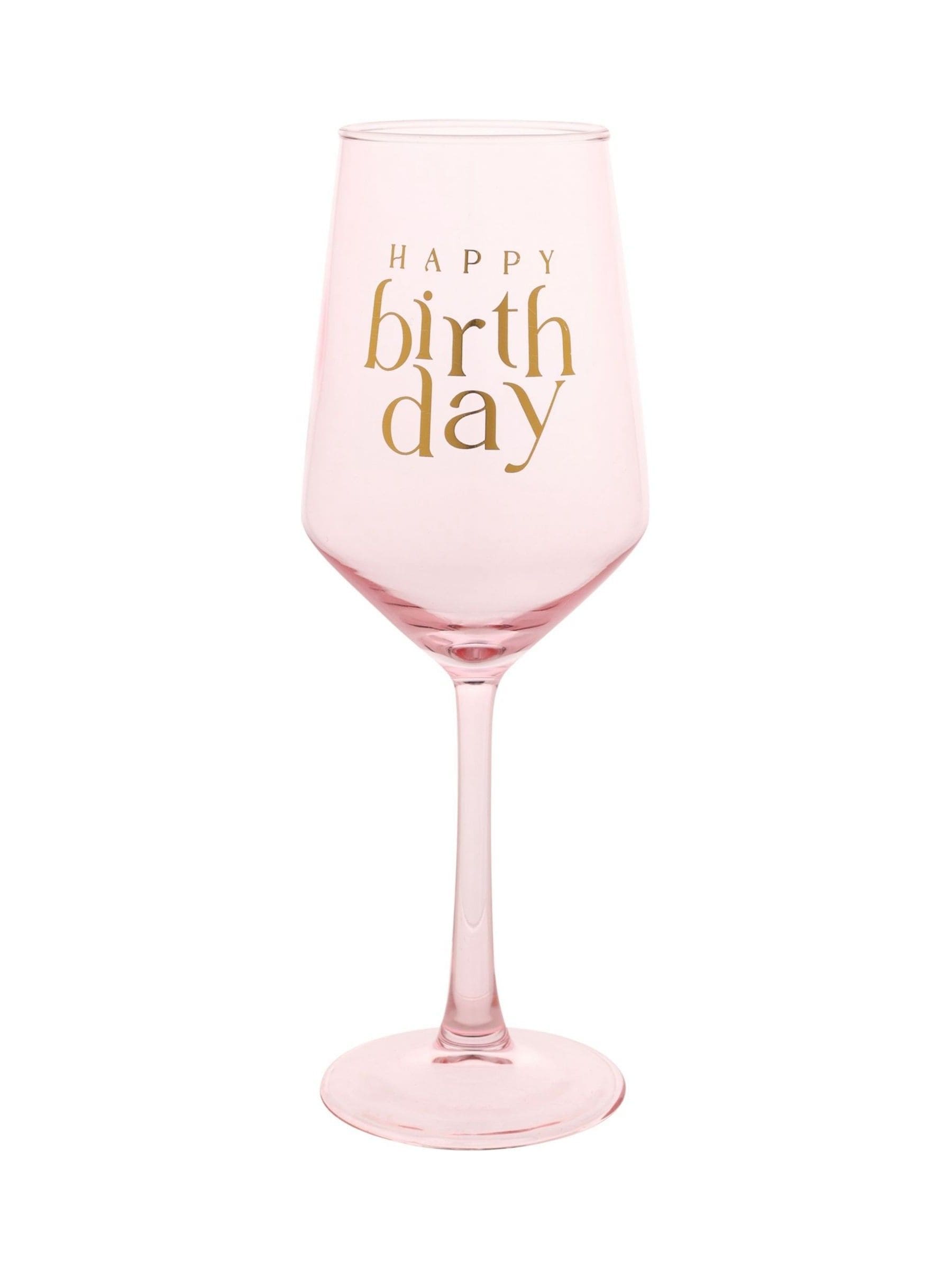 Widdop pink happy birthday wine glass 23.5cm, imported from the UK