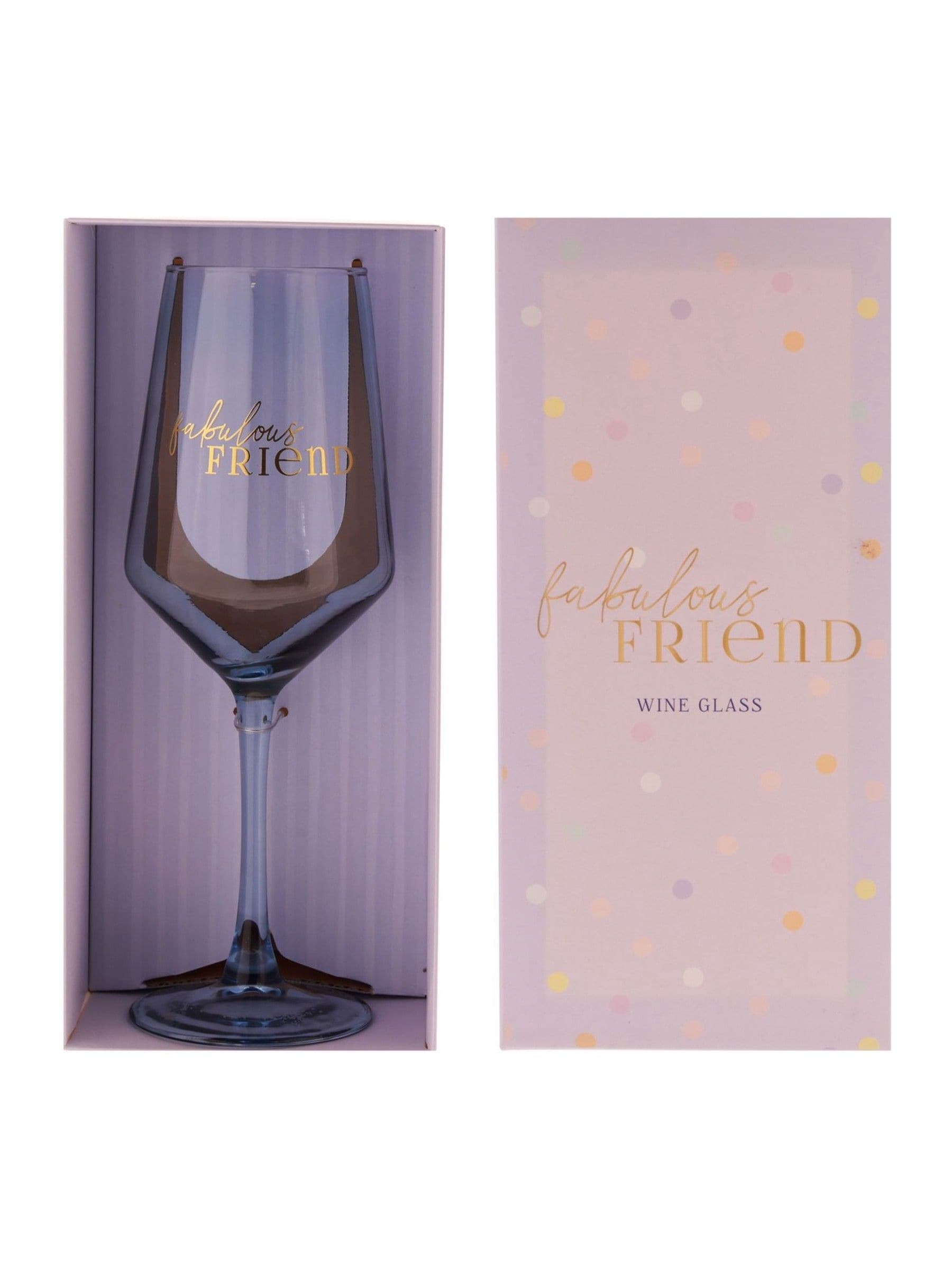 Widdop light blue wine glass, Fabulous Friend decal, imported from the UK