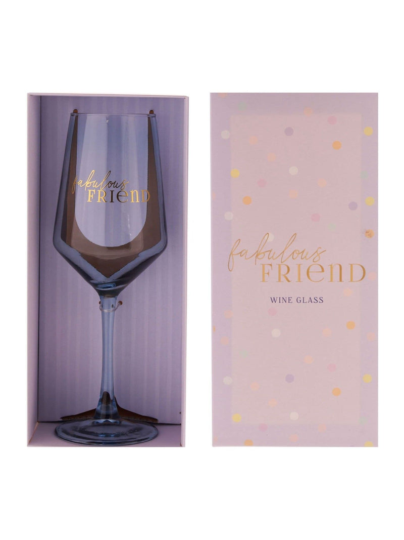 Widdop light blue wine glass, Fabulous Friend decal, imported from the UK
