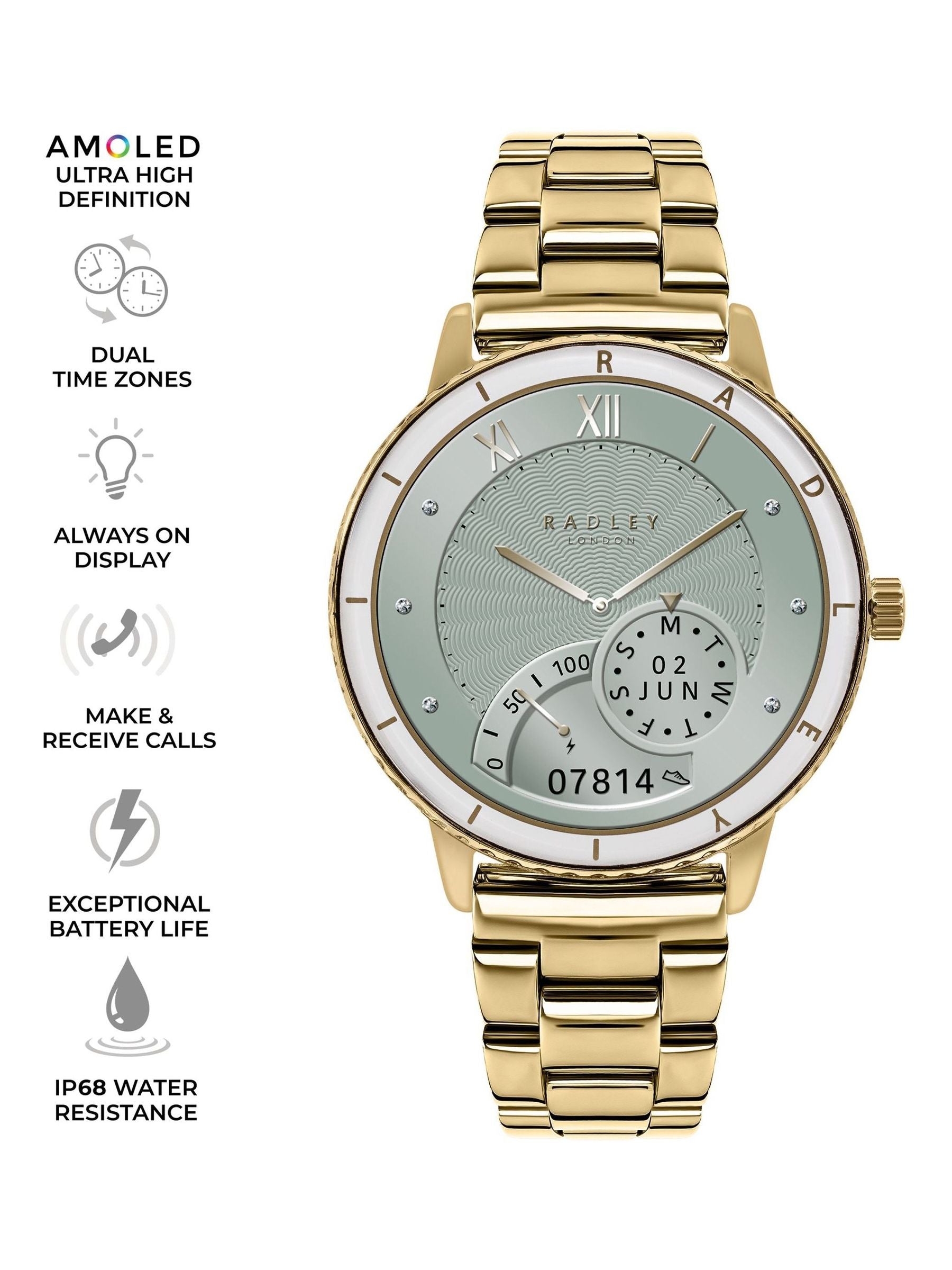 Radley gold plated stainless steel bracelet smart watch - British product