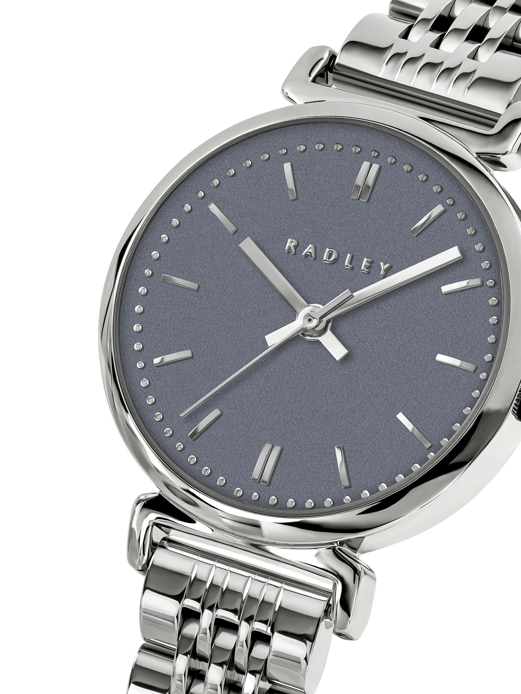 Radley silver plated T-bar case watch with stainless steel bracelet, UK version