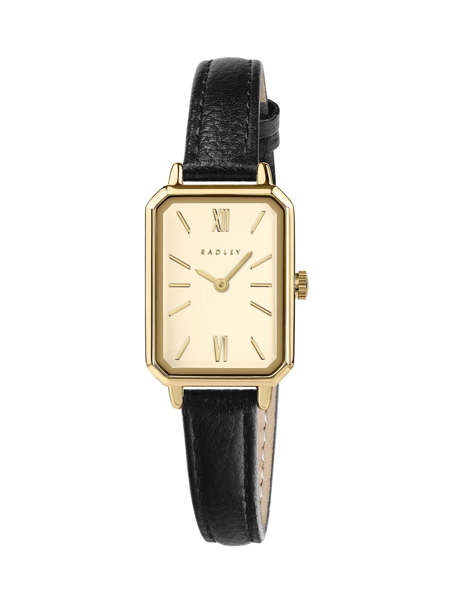 Radley watch with pale gold case and black leather strap - British product