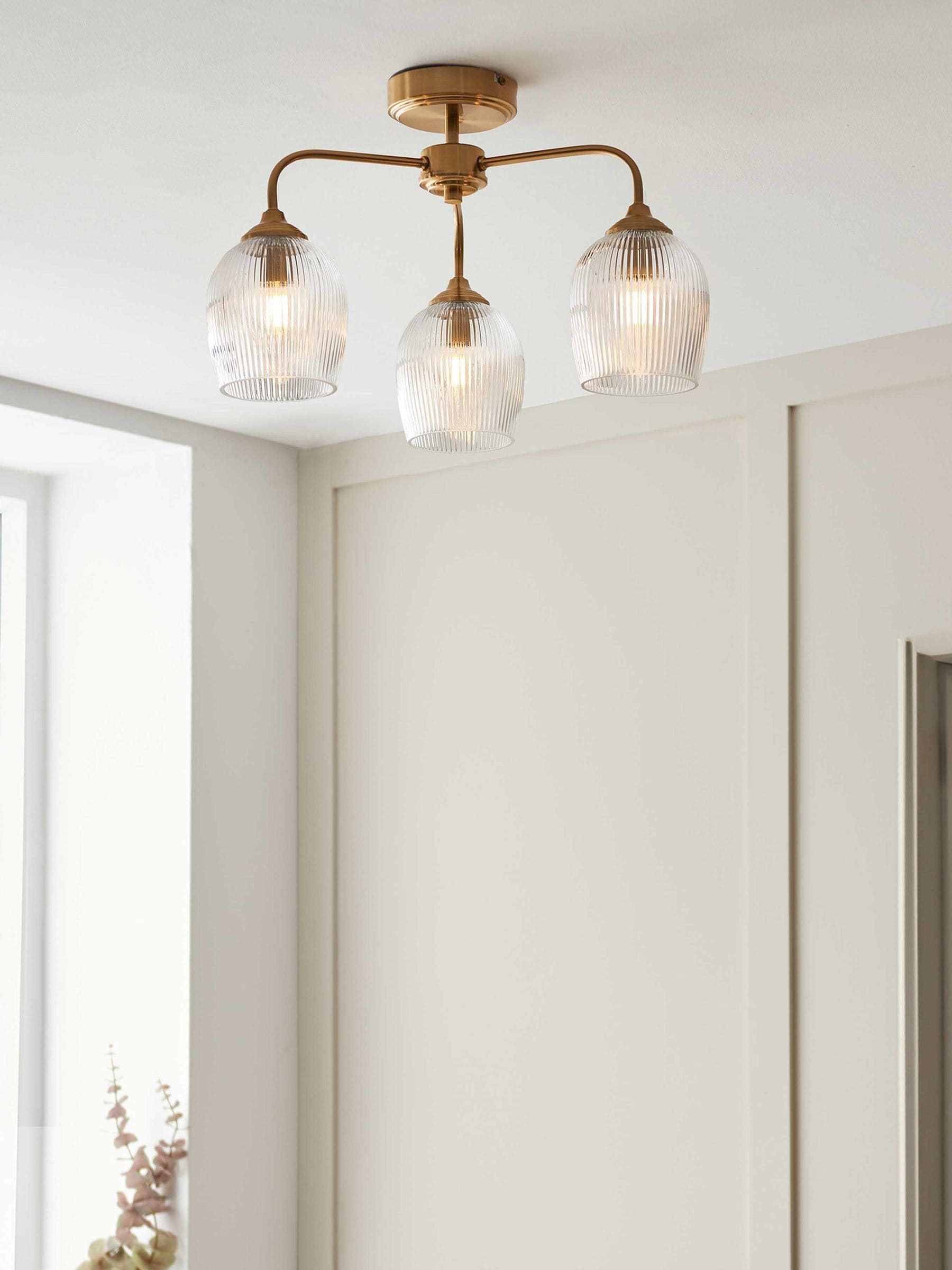 Gallery Home aged brass ribbed ceiling light, imported from the UK