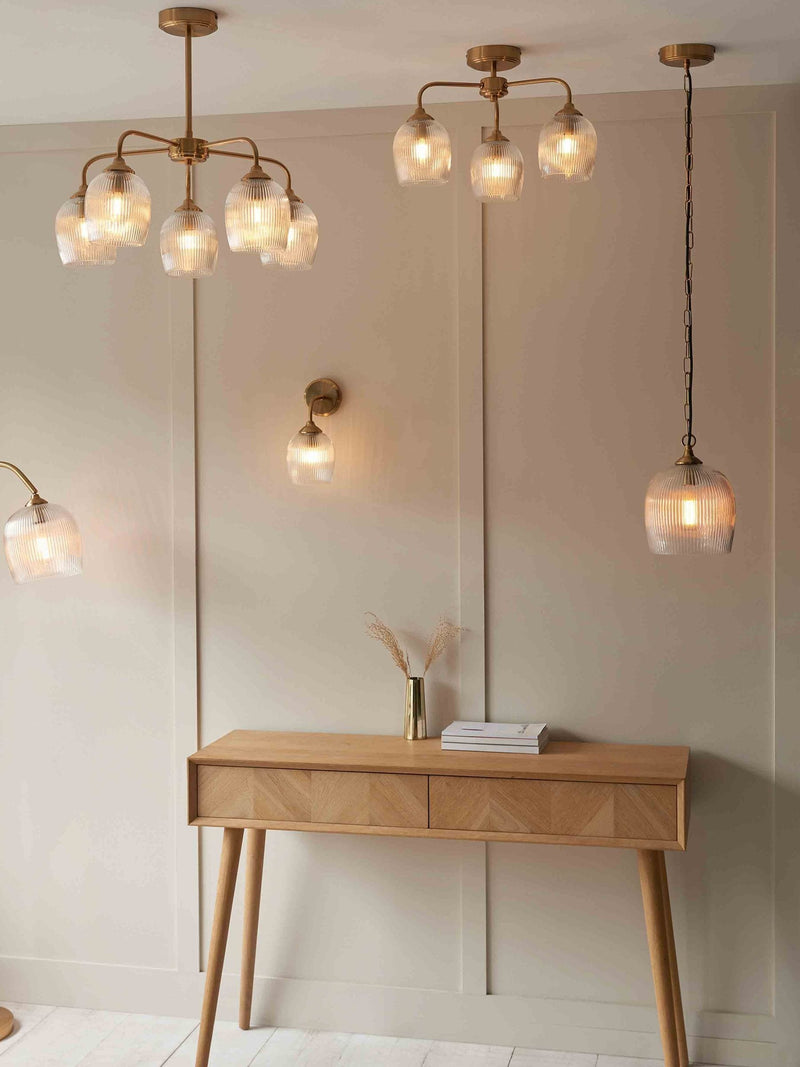 Gallery Home aged brass ribbed ceiling light, imported from the UK
