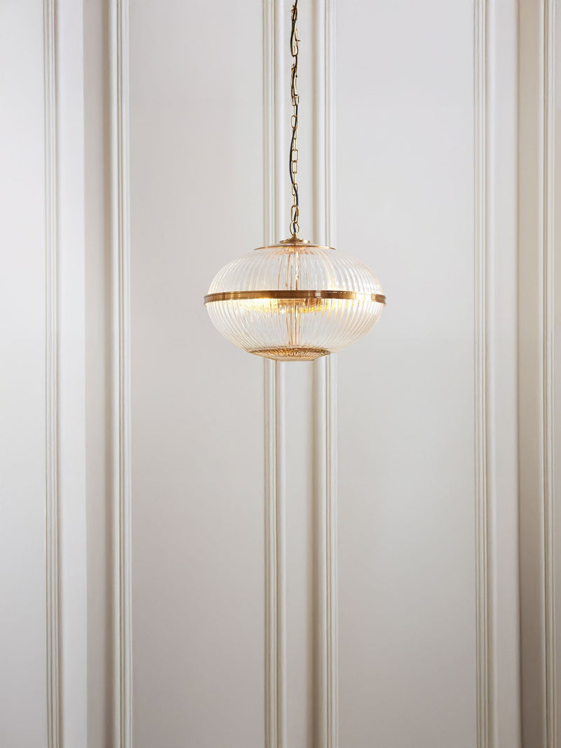 Gallery Home vintage brass three-light pendant 154cm, imported from the UK