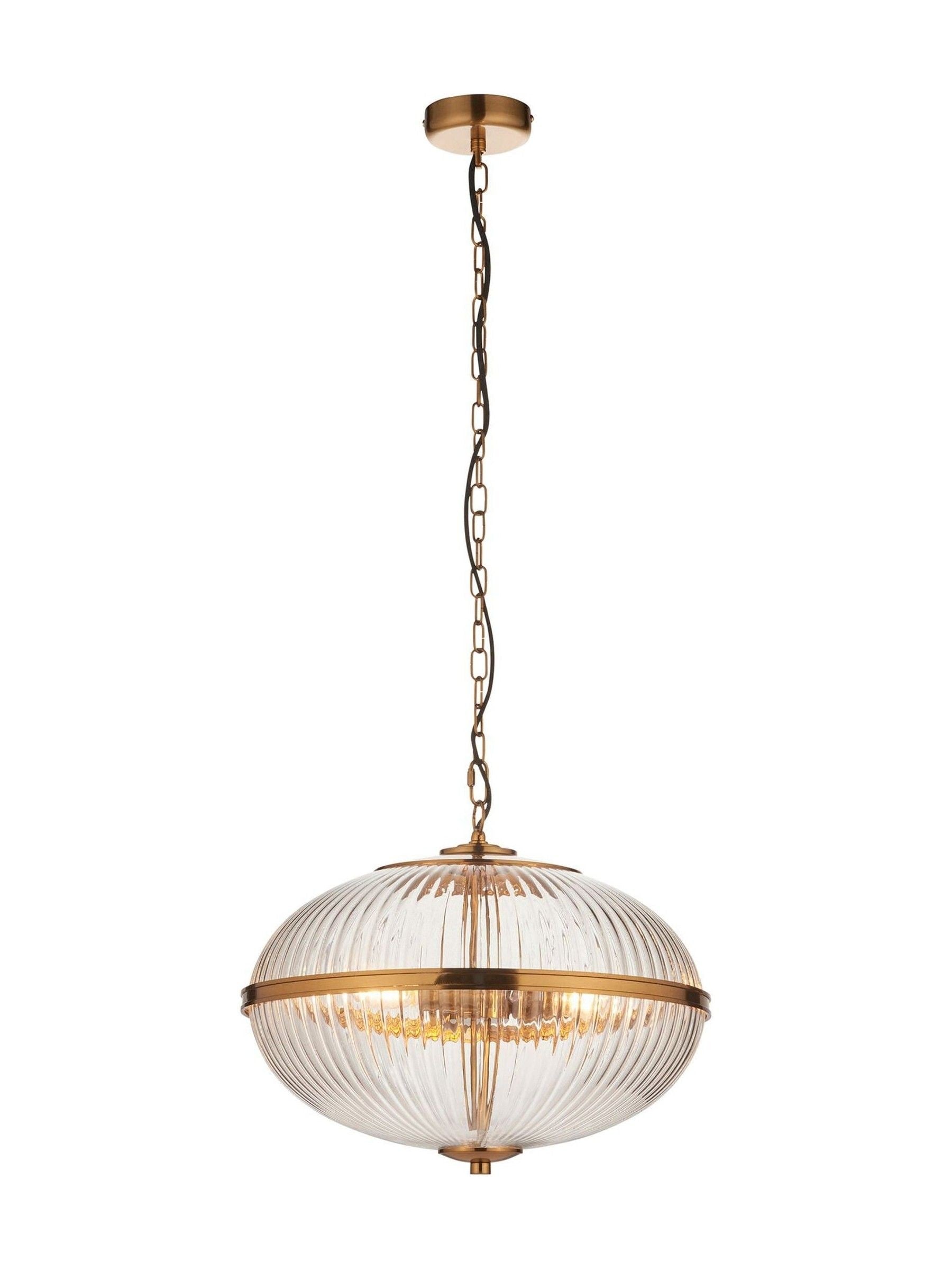 Gallery Home vintage brass three-light pendant 154cm, imported from the UK