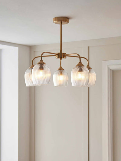 Next Gallery Home Aged Brass Ashton Ribbed 5 Ceiling Pendant Light- Buy online at McGrocer