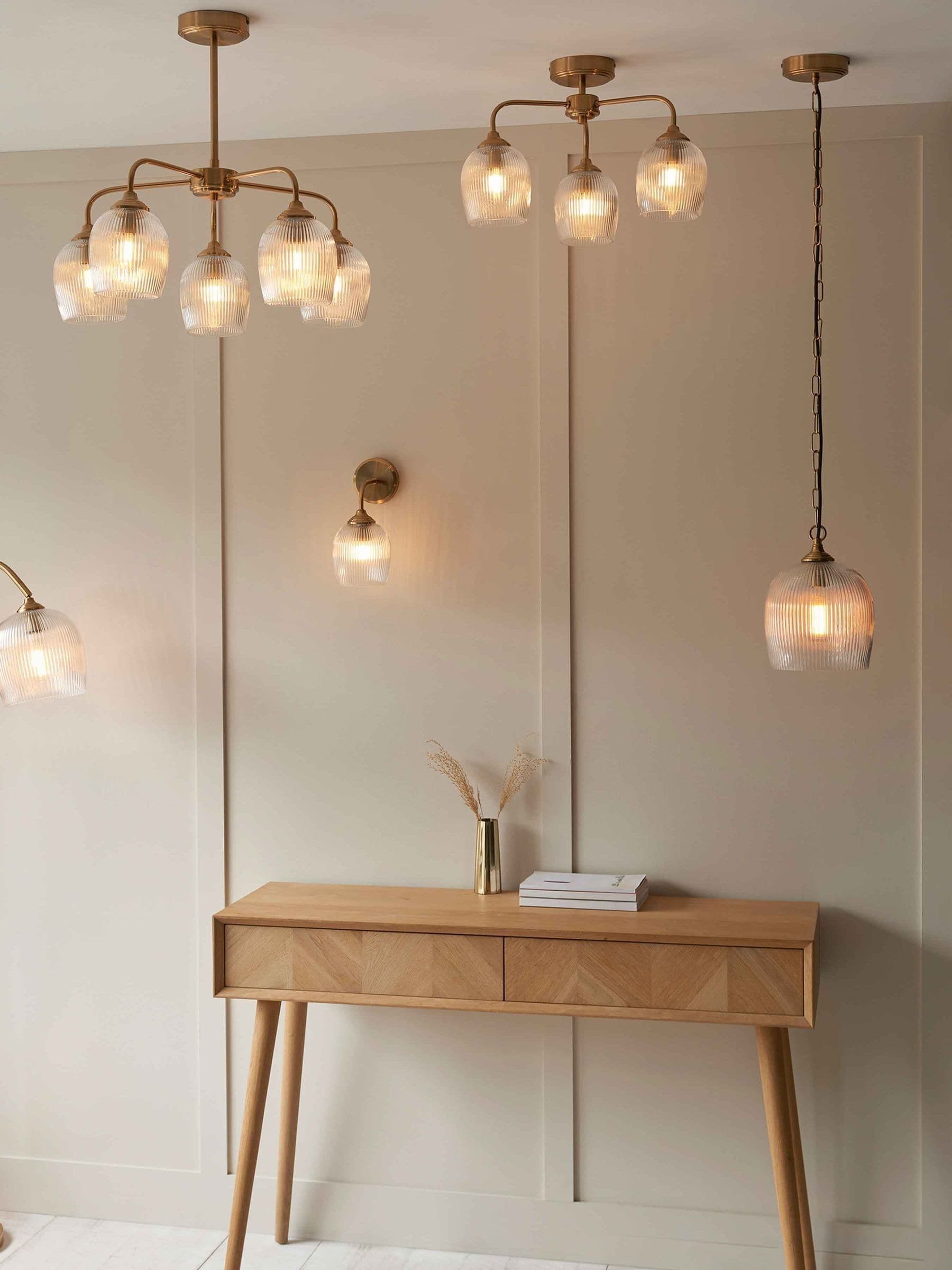 Gallery Home ribbed brass pendant light, imported from the UK