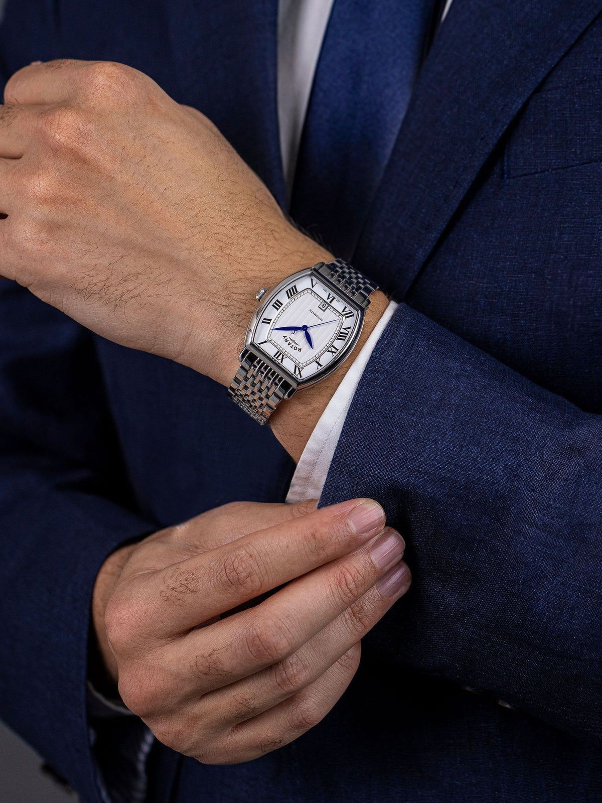 Rotary silver tone automatic watch stainless steel bracelet, imported from the UK