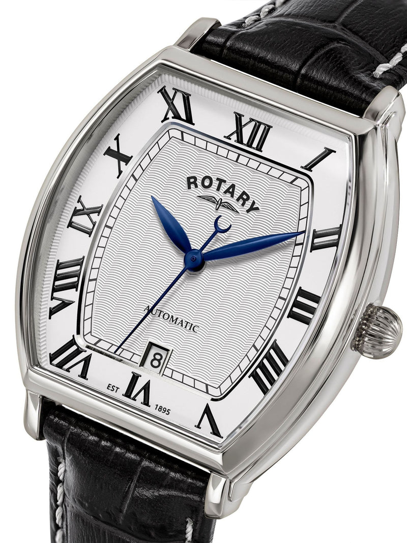 Rotary automatic stainless steel watch black leather strap - British product