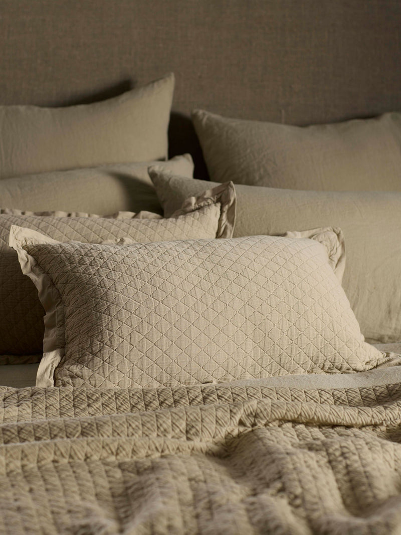 Secret Linen Store soft sage quilted cushion cover 50x50cm - British product