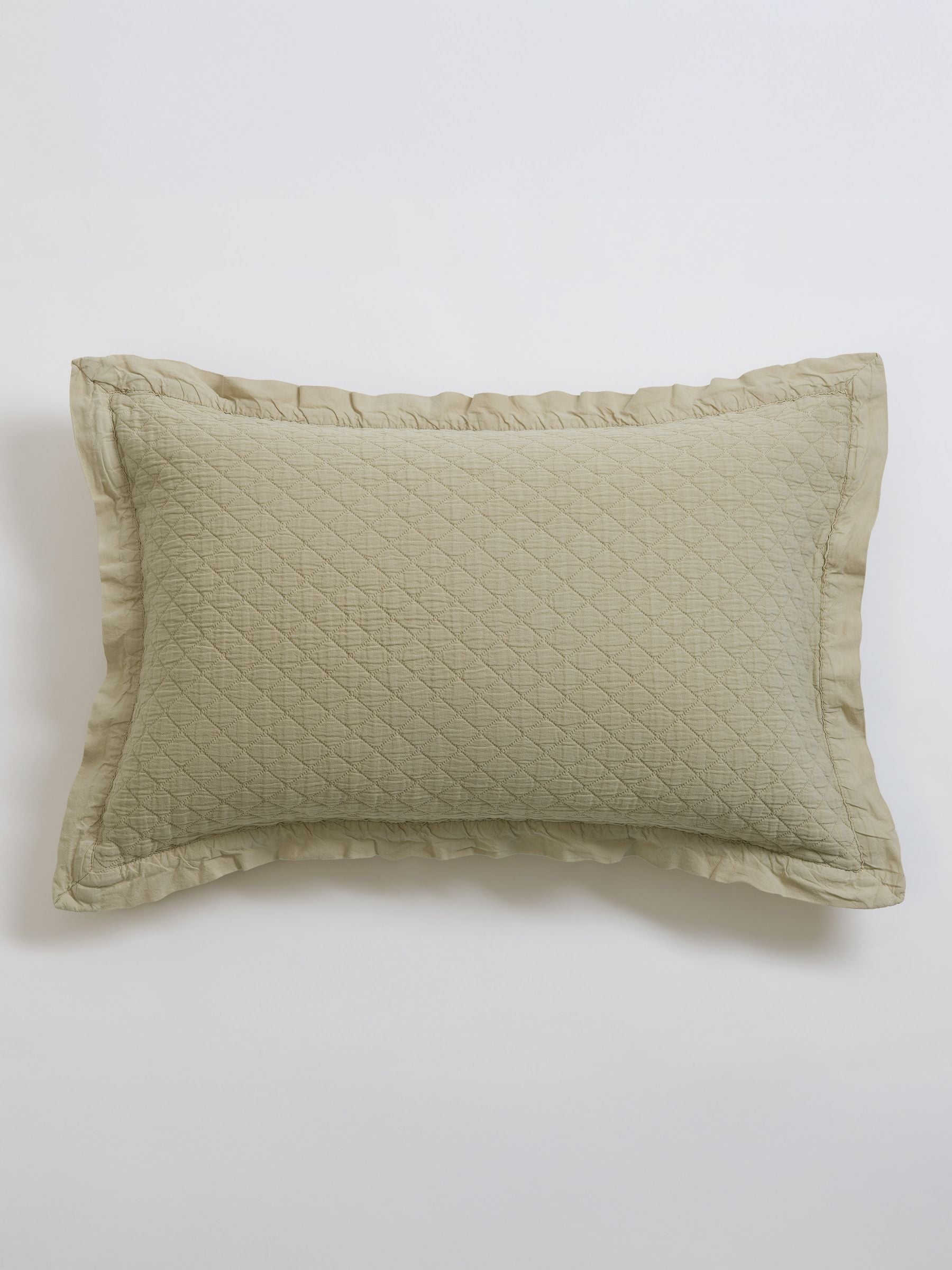 Secret Linen Store soft sage quilted cushion cover 50x50cm - British product