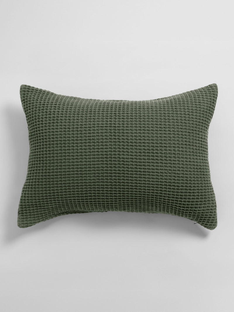 Secret Linen olive green waffle cushion cover 60x40cm, UK version