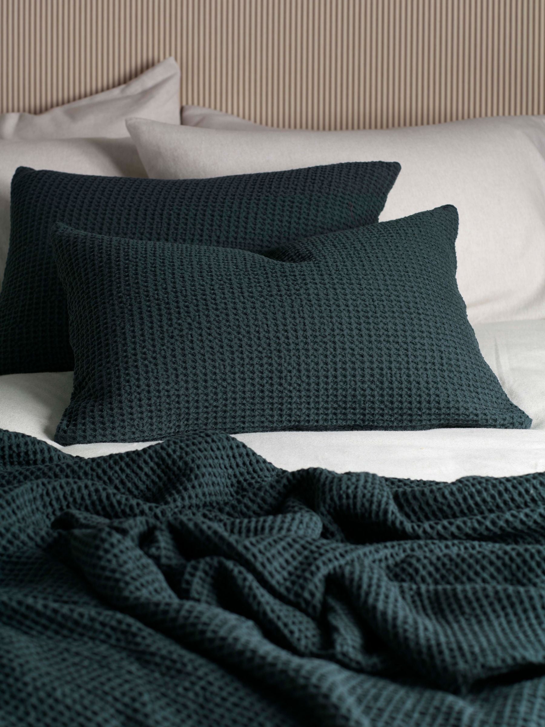 Secret Linen Store Olive Green Big Waffle Cushion Cover 60 x 40cm
