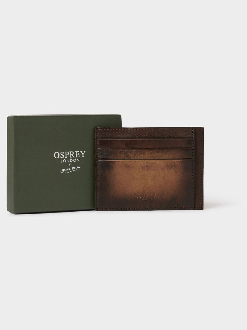 Osprey London brown hand burnished leather card holder, imported from the UK