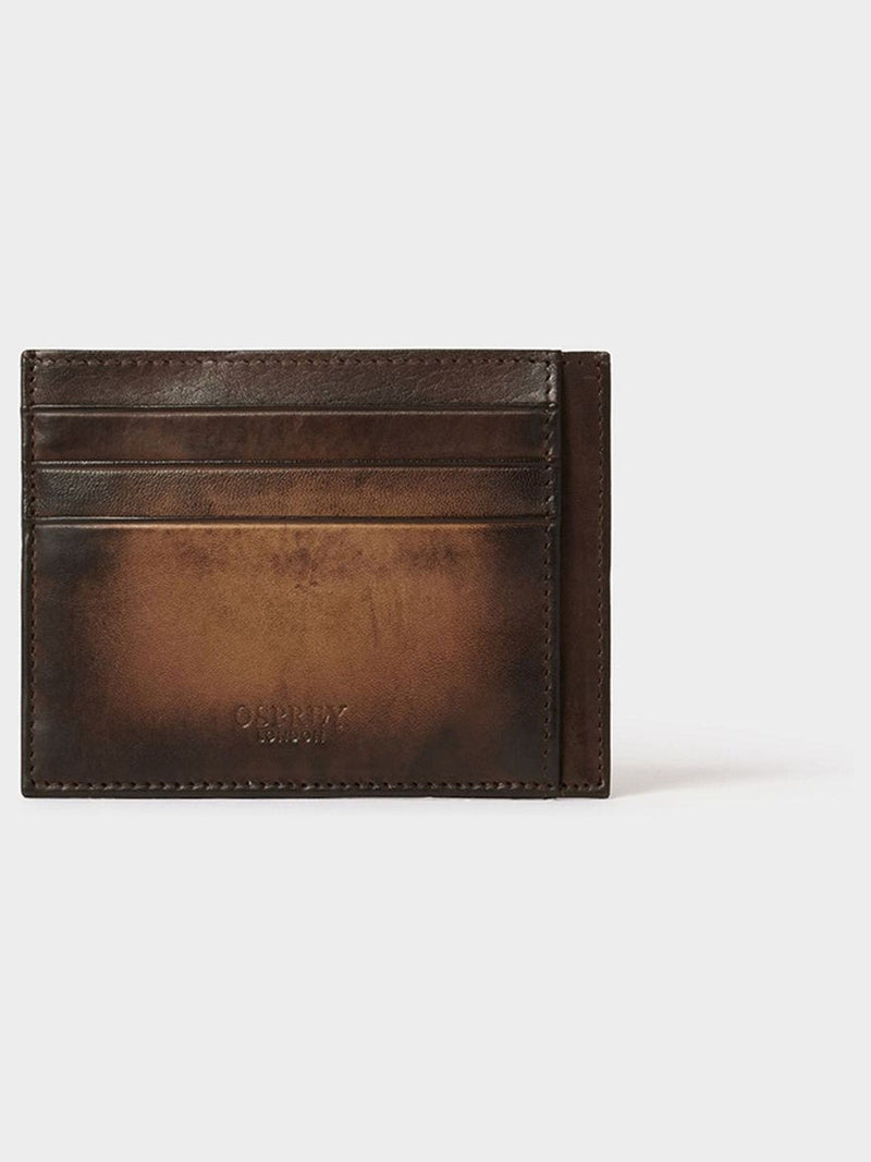 Osprey London brown hand burnished leather card holder, imported from the UK