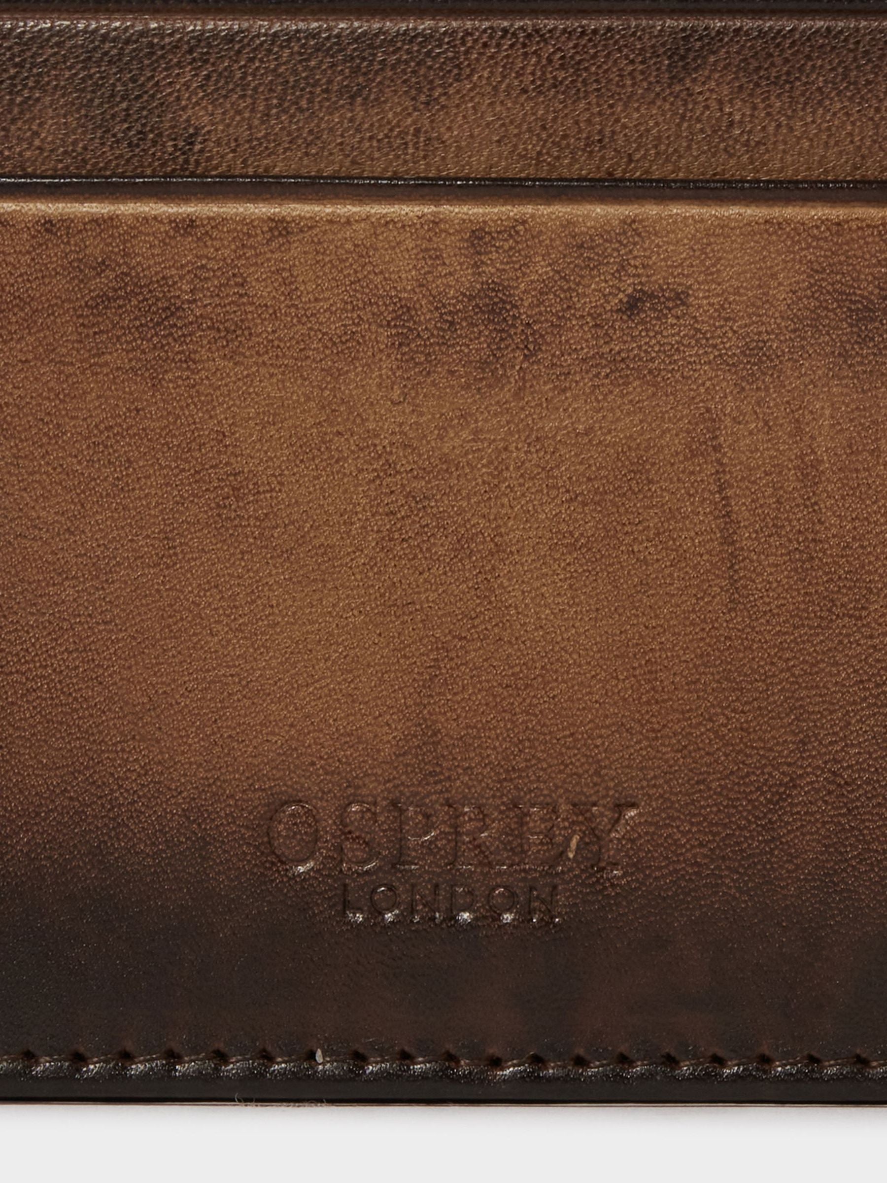 Osprey London brown hand burnished leather card holder, imported from the UK