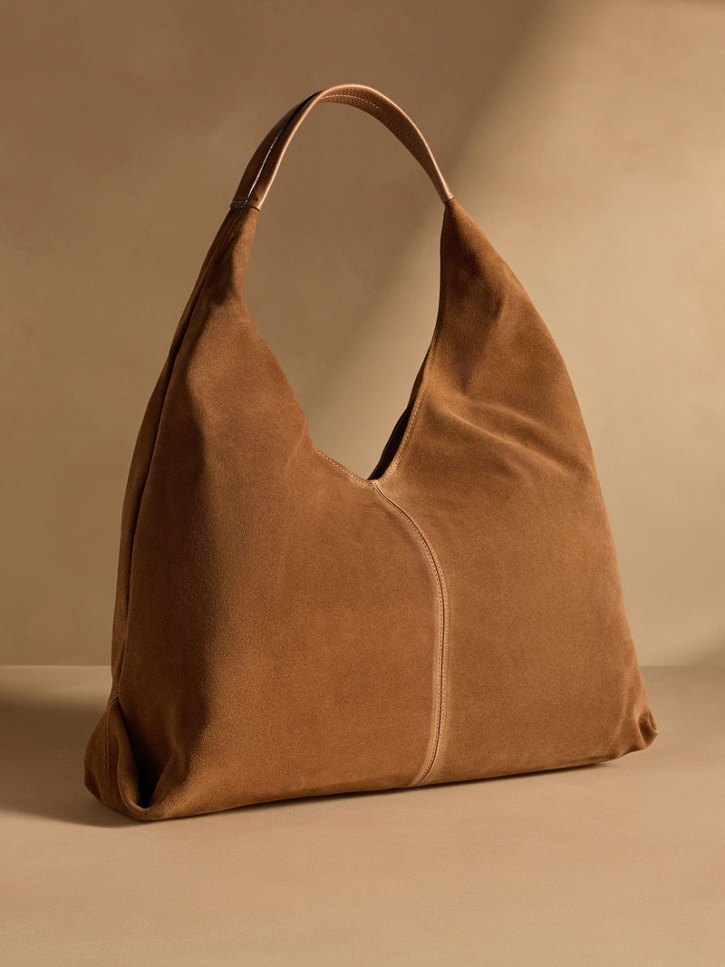 Russell & Bromley tan brown oversized leather shoulder bag, imported from the UK