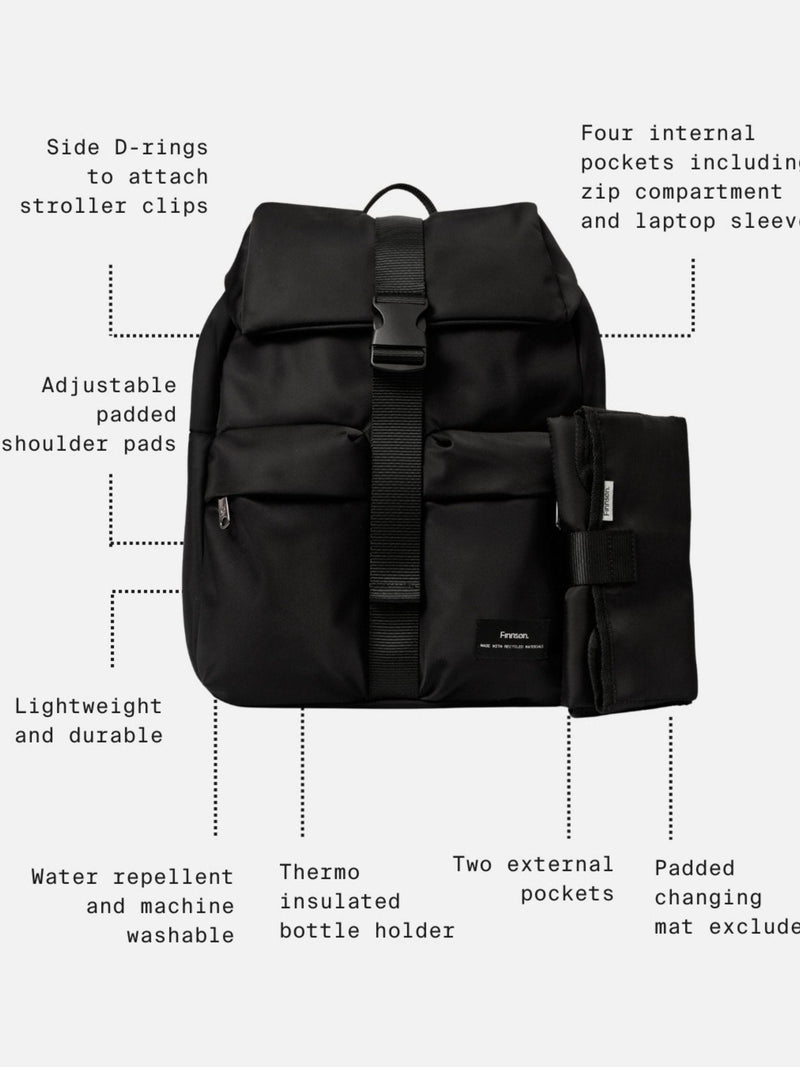 Finnson Elise black print changing backpack with mat - British product