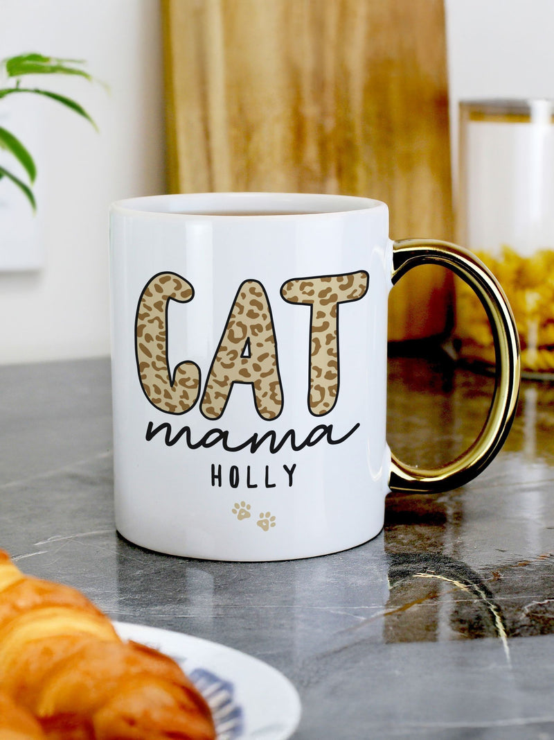 PMC personalised cat mum mug with gold handle 11cm - British product