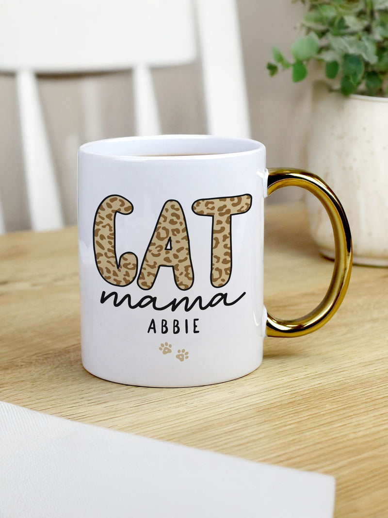PMC personalised cat mum mug with gold handle 11cm - British product