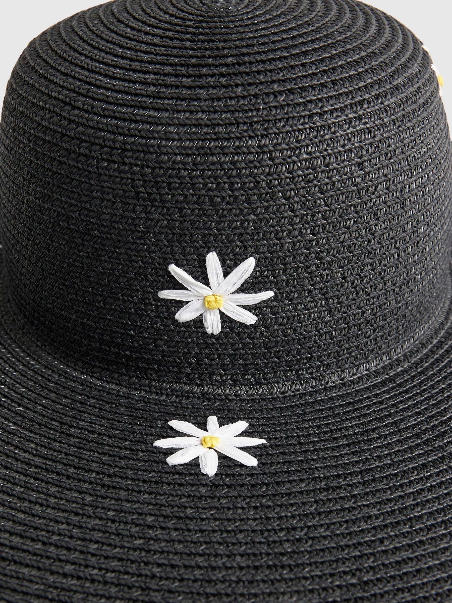 River Island black daisy print floppy hat, UK version