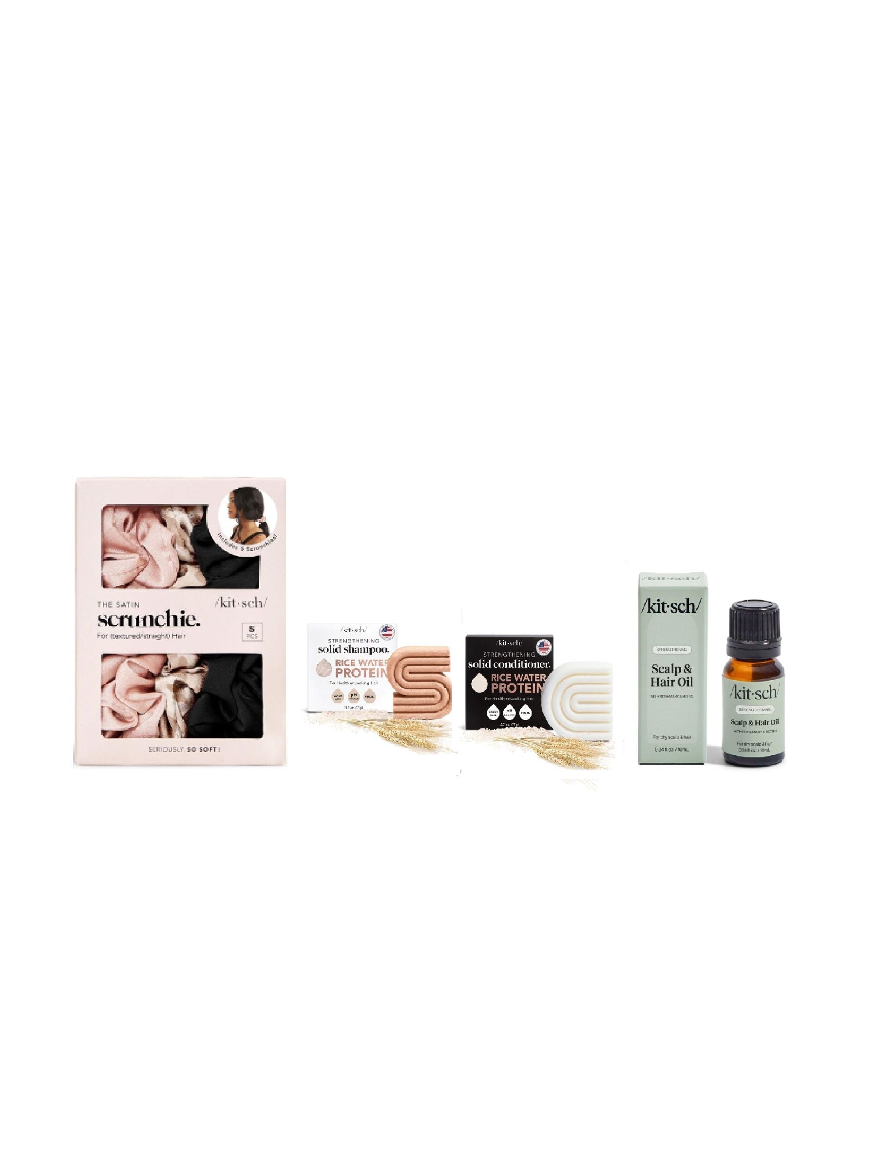 Kitsch Haircare Bundle scrunchies shampoo bars scalp oil, imported from the UK