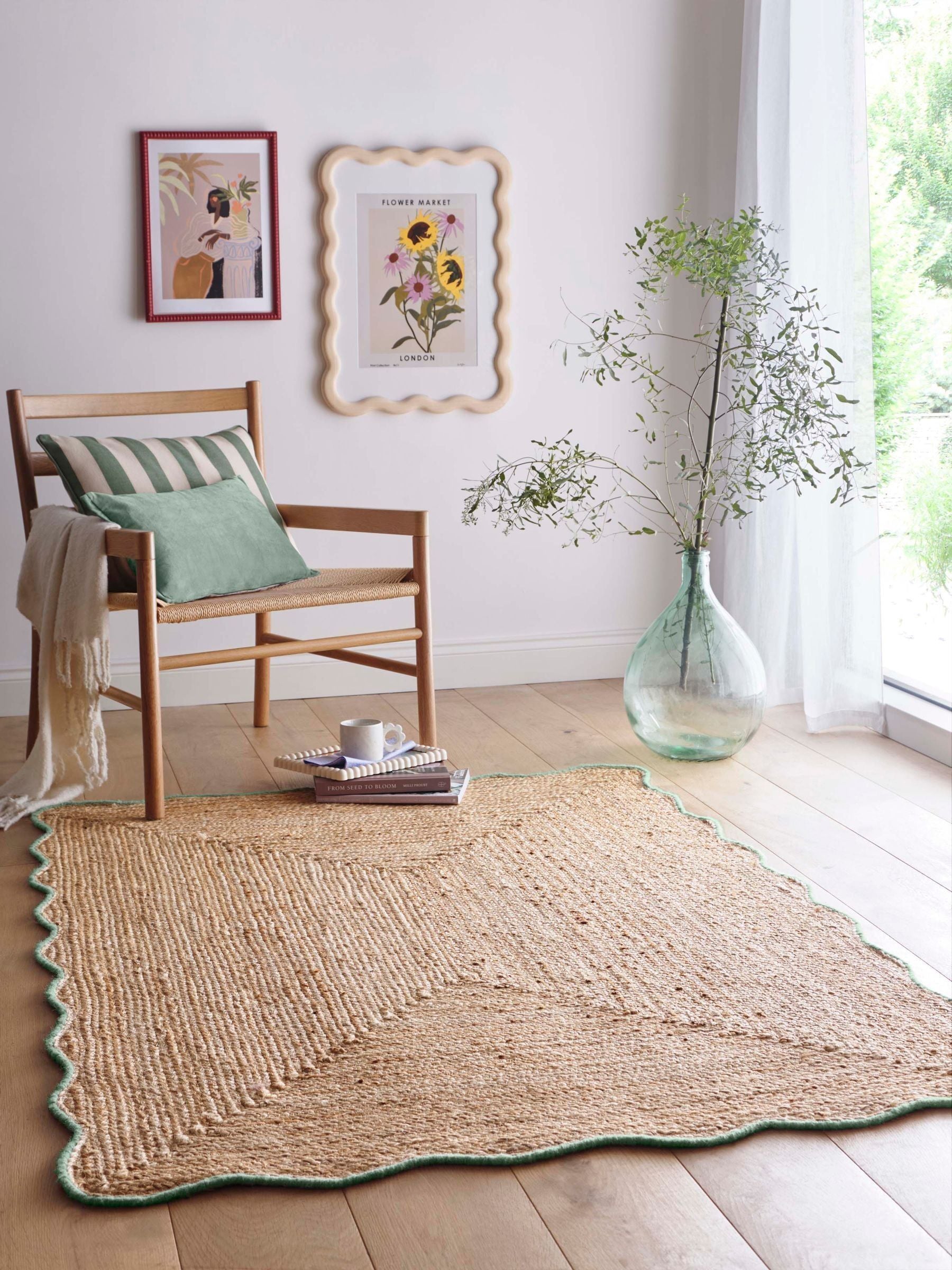 Origin Rugs Green Edge Jute Scalloped Rug