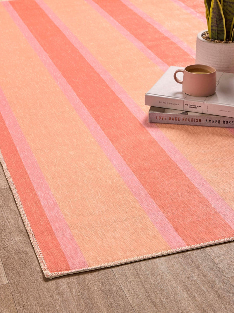 Origin Rugs pink washable sorbet stripe rug, UK version