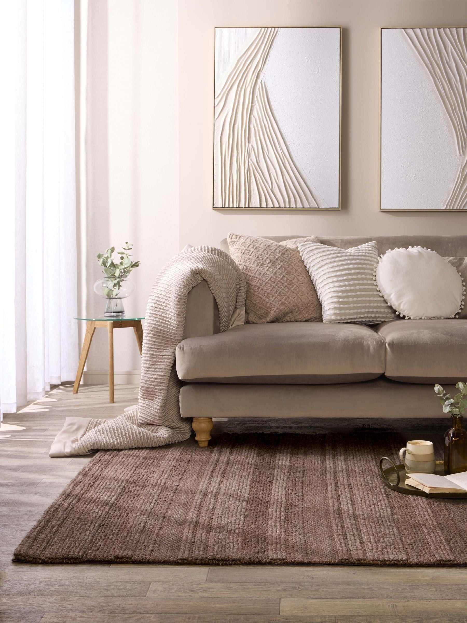 Origin Rugs brown chunky knit rug, hand-woven wool blend (British brand)