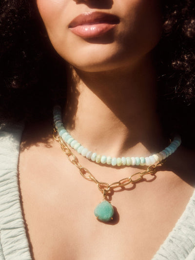 Next Carrie Elizabeth Gold Plated Blue Opal Beaded Necklace, 17 inch- Buy online at McGrocer