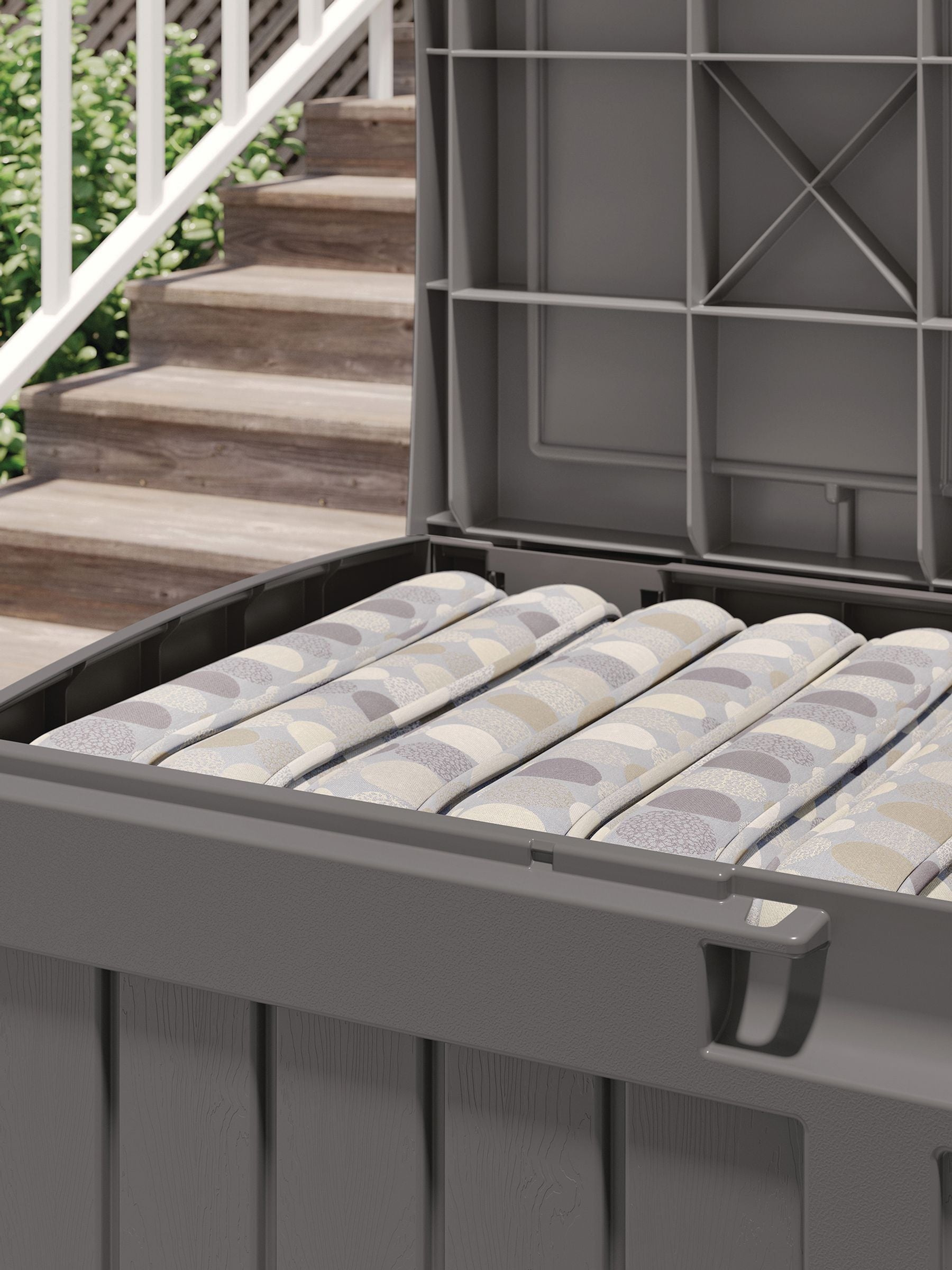 Suncast Carolina garden storage box 189L stone grey (British brand)