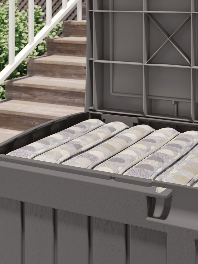 Suncast Carolina garden storage box 189L stone grey (British brand)