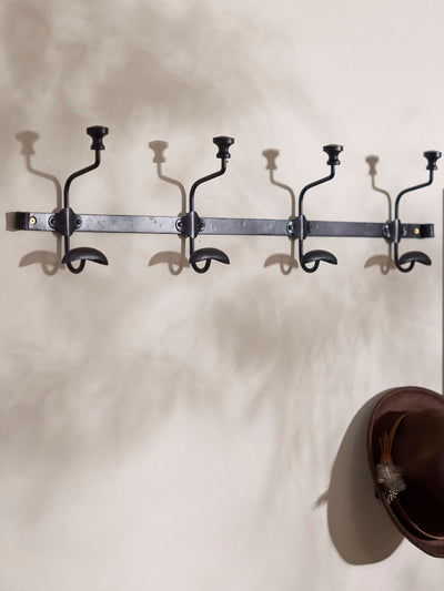 Next Dibor Black Duke Antique Metal Wall Hooks 4 Hook Rail- Buy online at McGrocer