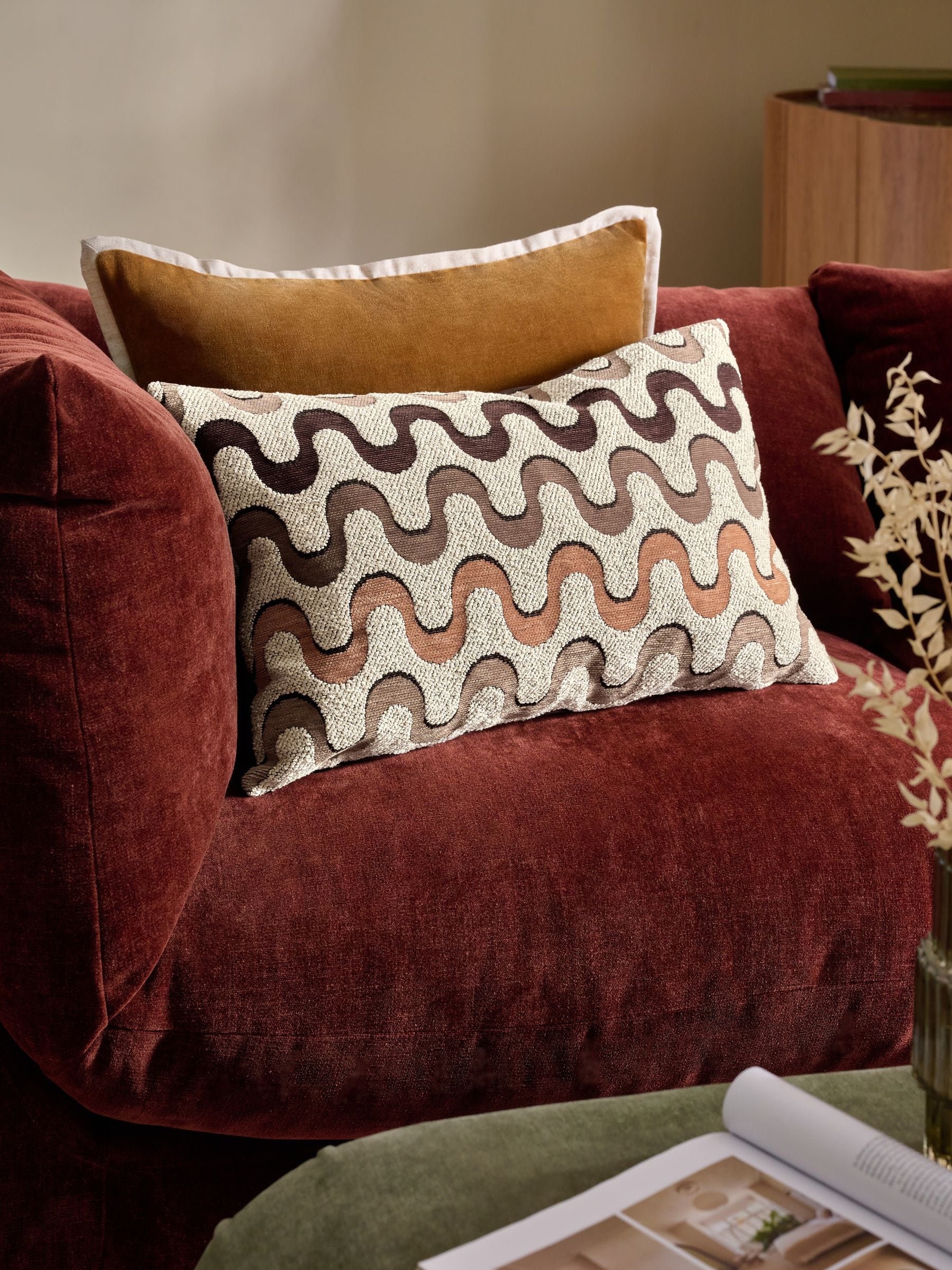 Brown 40 x 59cm Cut Velvet Wiggle Cushion