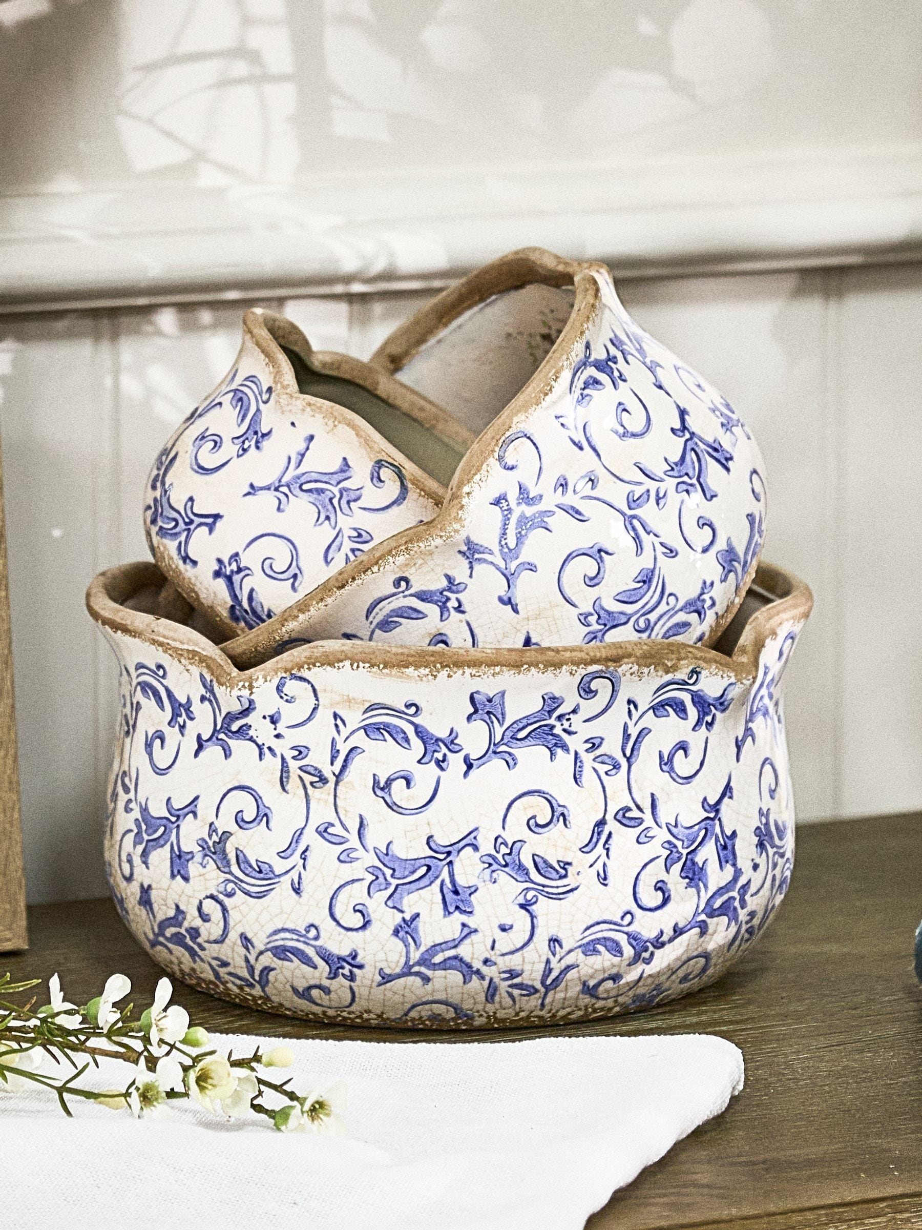 Dibor set of 3 blue ceramic planters, UK version