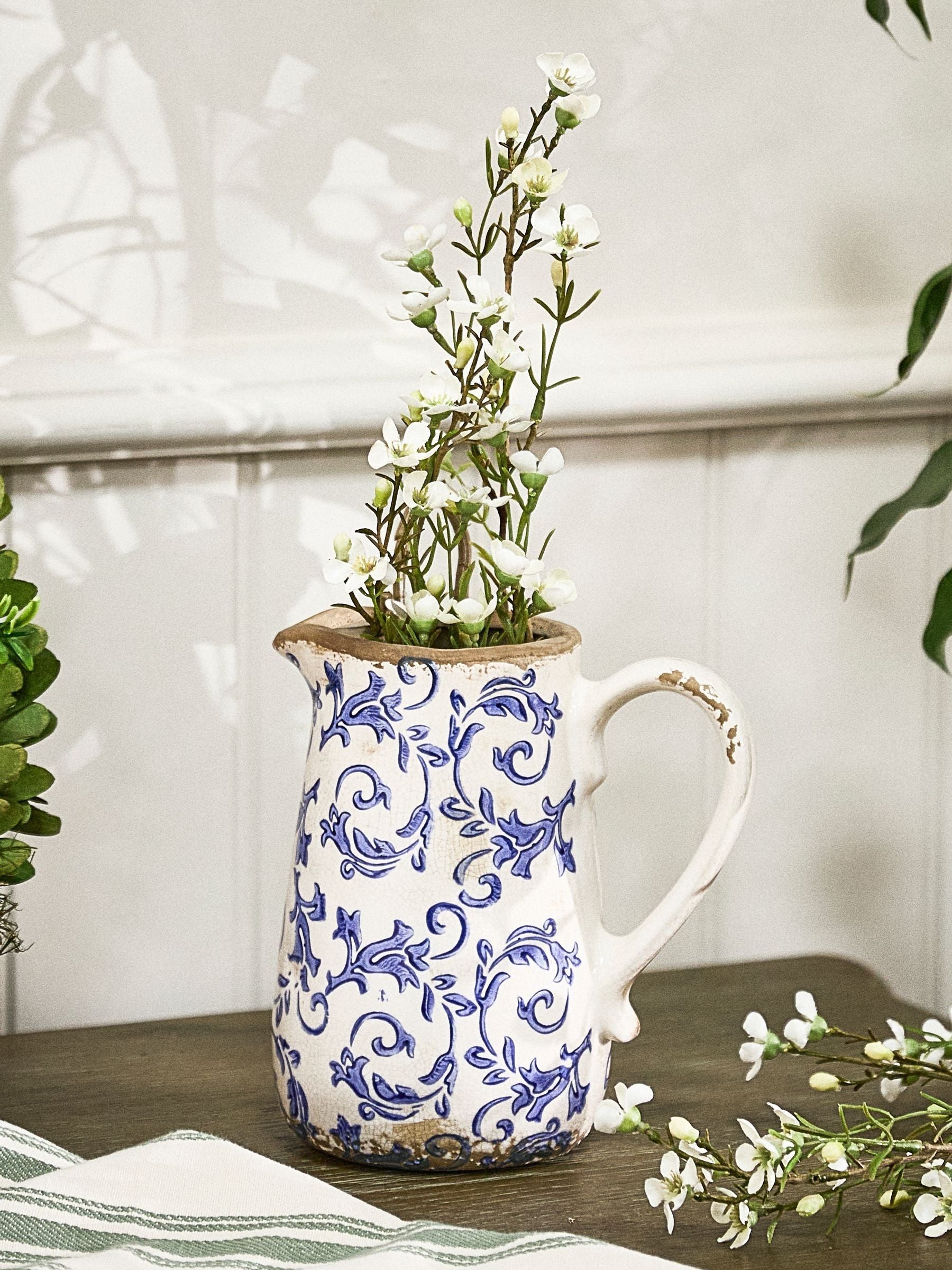 Dibor blue botanical pitcher jug ceramic 18cm, UK version