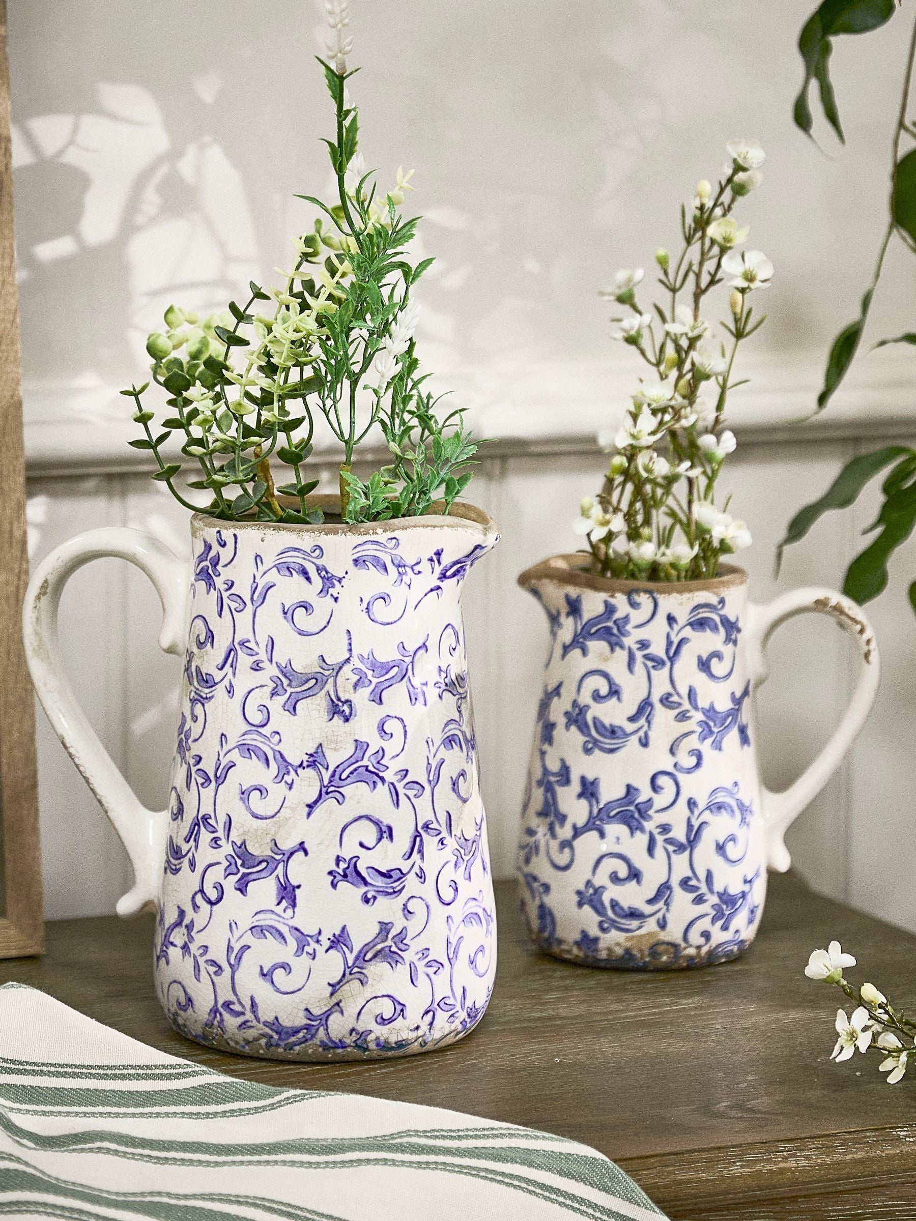 Dibor blue botanical pitcher jug ceramic 18cm, UK version