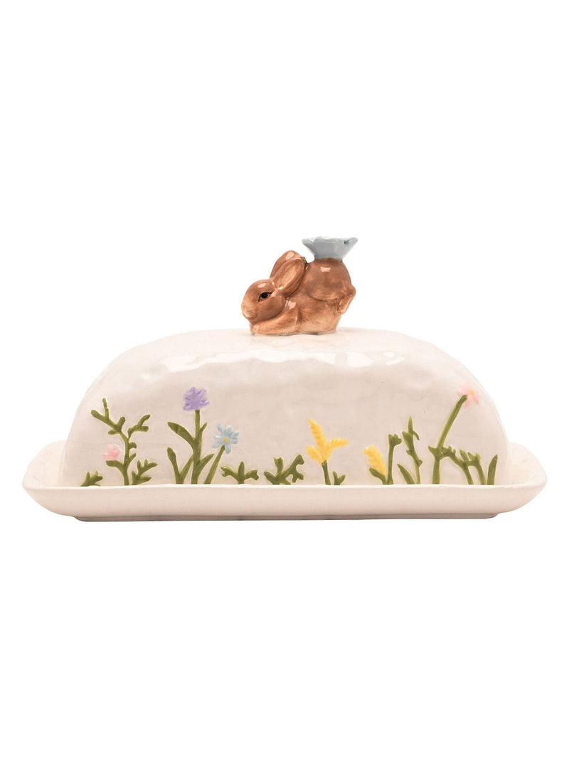 Widdop ceramic bunny butter dish with hand-painted flowers - British product