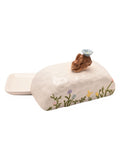 Widdop ceramic bunny butter dish with hand-painted flowers - British product