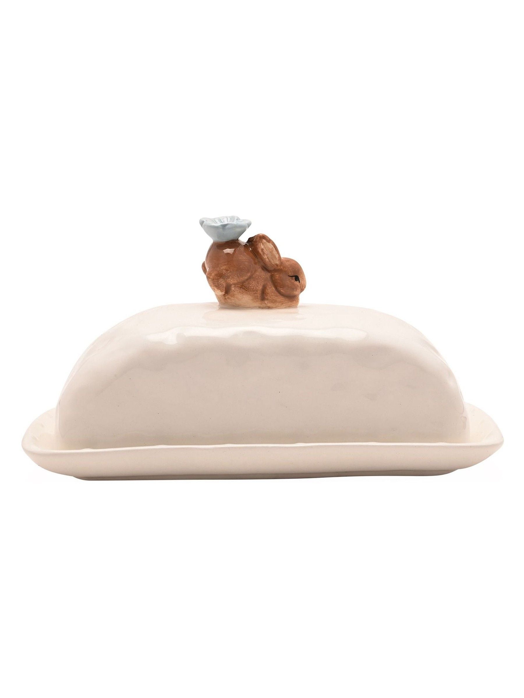 Widdop ceramic bunny butter dish with hand-painted flowers - British product