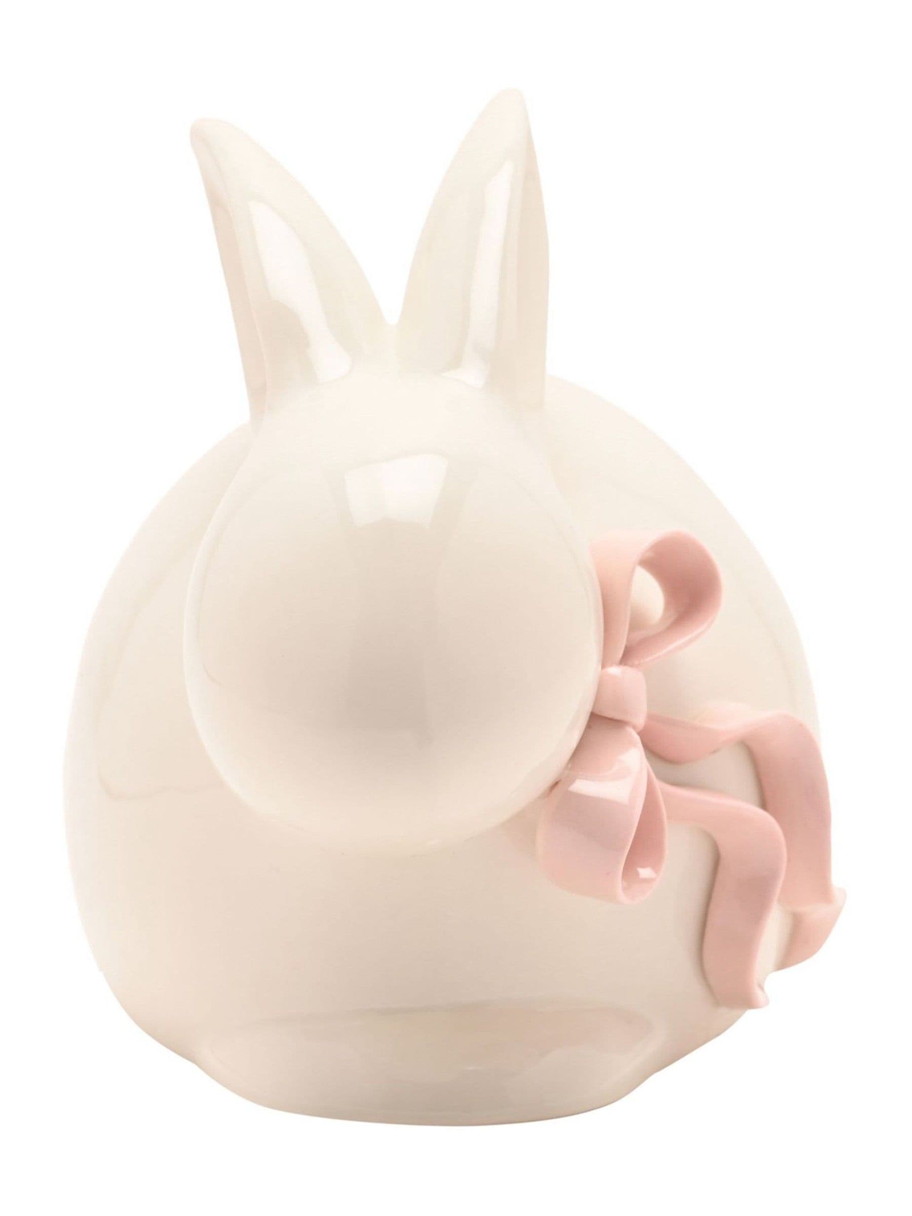 Widdop cream bunny ornament with pink bow, imported from the UK