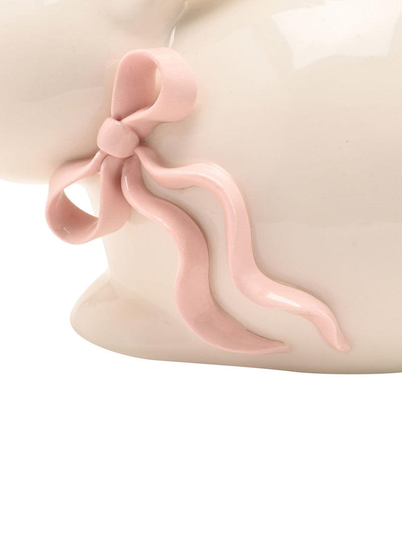Widdop cream bunny ornament with pink bow, imported from the UK