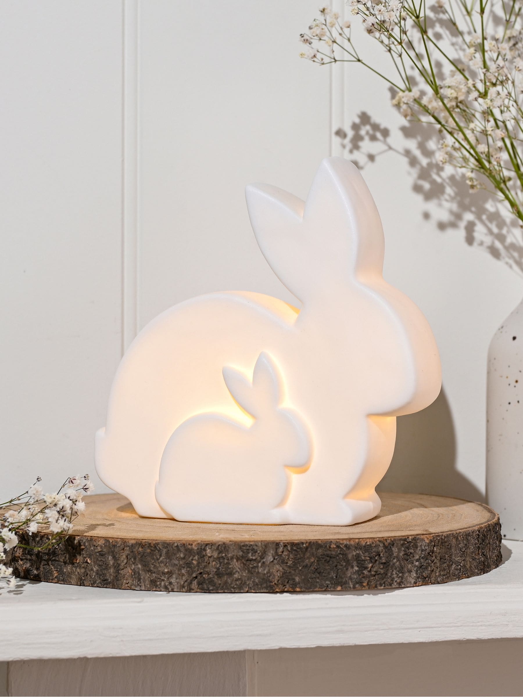 Widdop LED ceramic mum and baby bunny light 15cm (British brand)