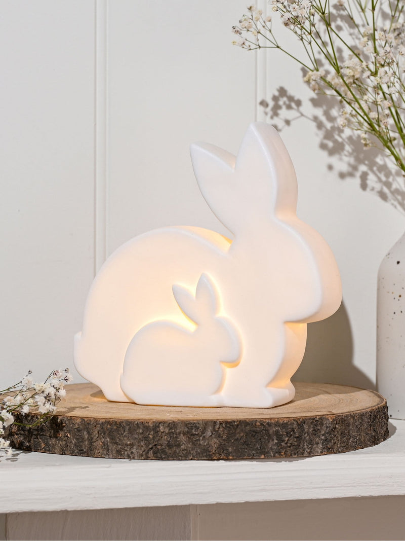 Widdop LED ceramic mum and baby bunny light 15cm (British brand)