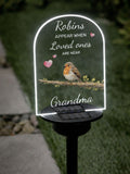 Loveabode personalised robin memorial solar garden sign, imported from the UK