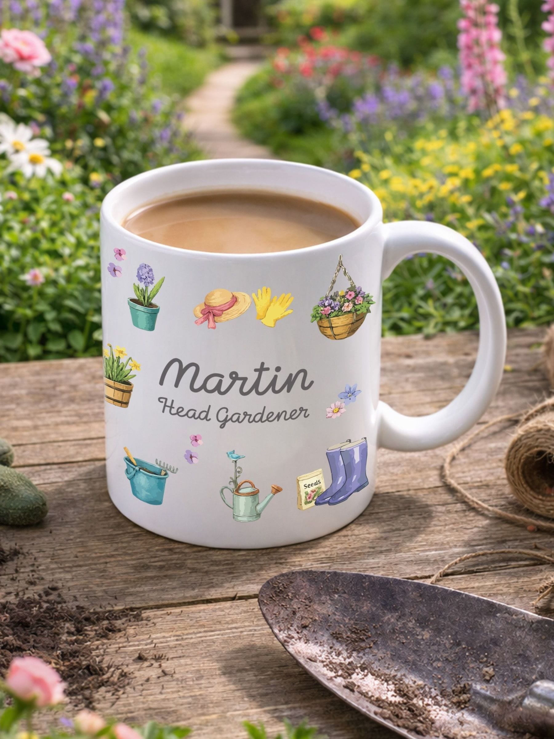 Gardener mug and coaster set 11oz personalisable (British brand)
