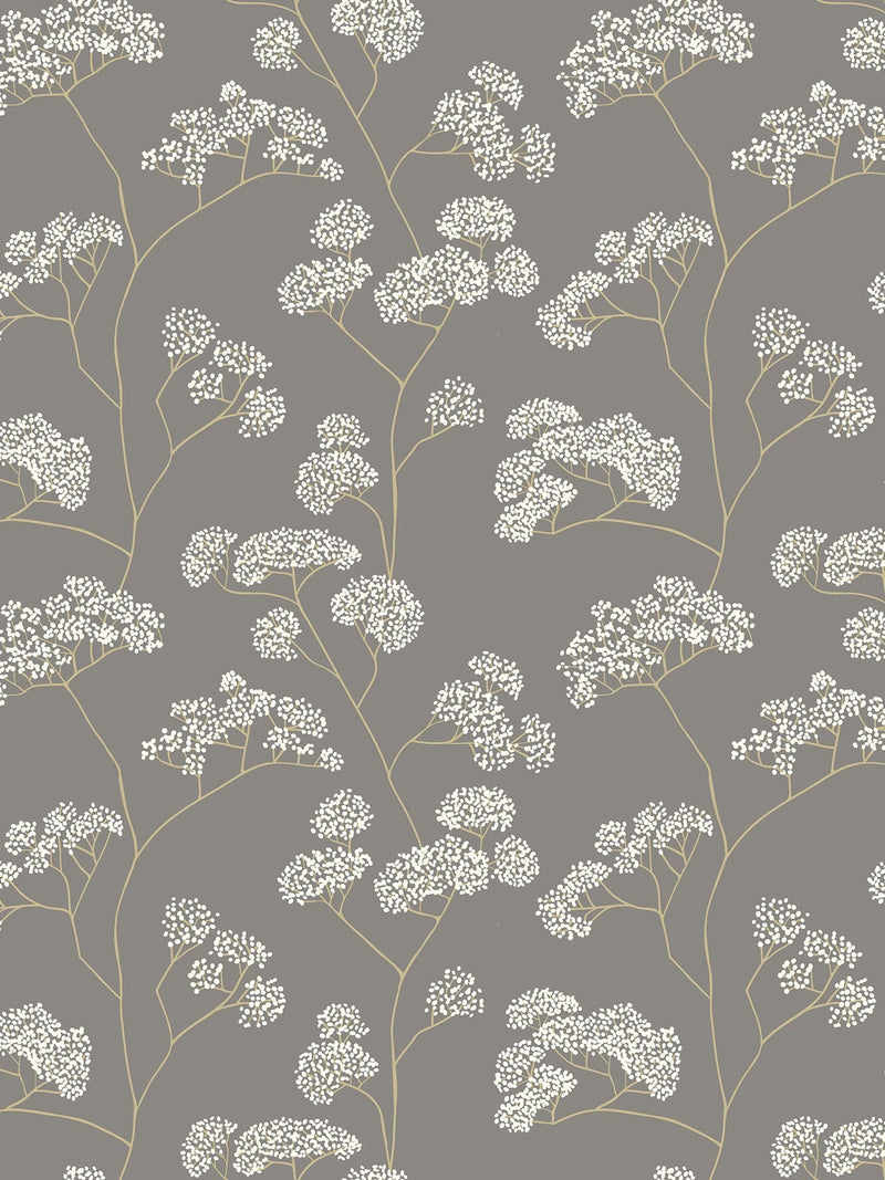 Hoopla Walls Charcoal Elderflower Trail 10M Wallpaper
