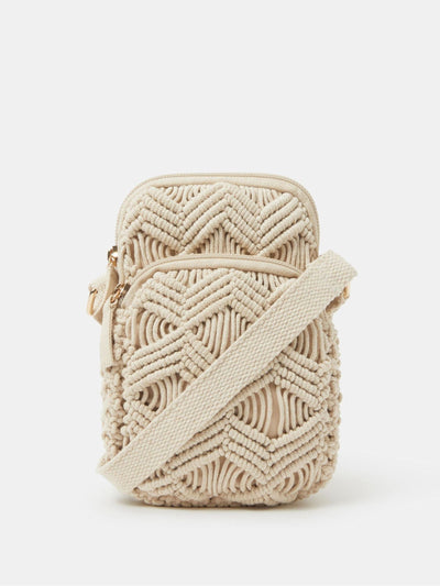 Next Accessorize Cream Macrame Phone Bag- Buy online at McGrocer